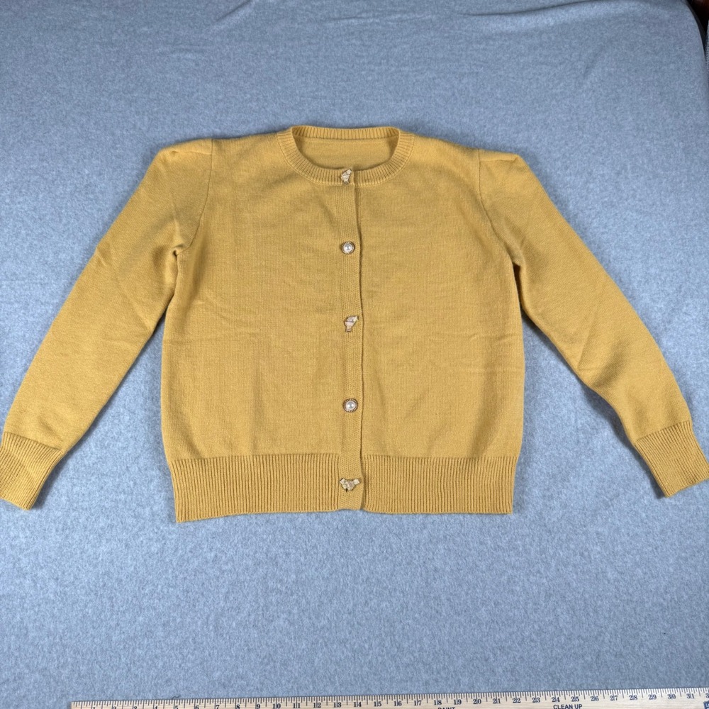 Unbranded Cardigan XL Yellow Faux Pearl Button Cottagecore Academia Sweater